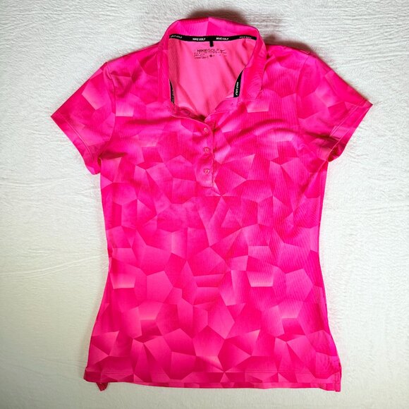 Nike Golf Dri Fit 1/4 Button Down Short Sleeve Pink Geometric Shapes S - Picture 1 of 6